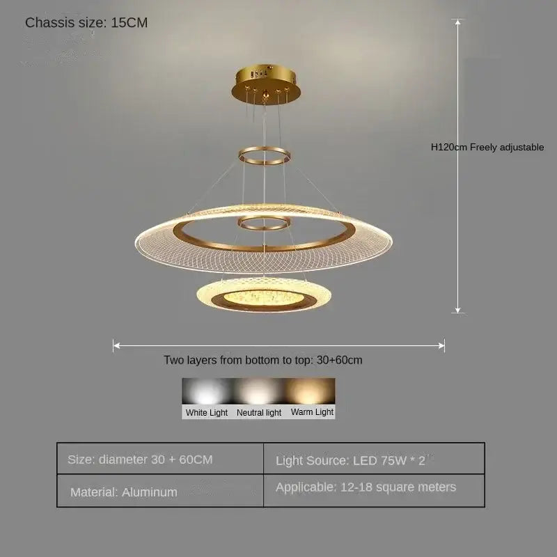 Modern gold-toned aluminum decorbites led luxury ring chandelier with three concentric rings for living room decoration