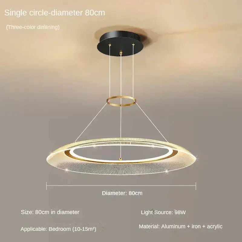 Modern circular decorbites led luxury ring chandelier with gold frame and acrylic diffuser featuring three-color dimming