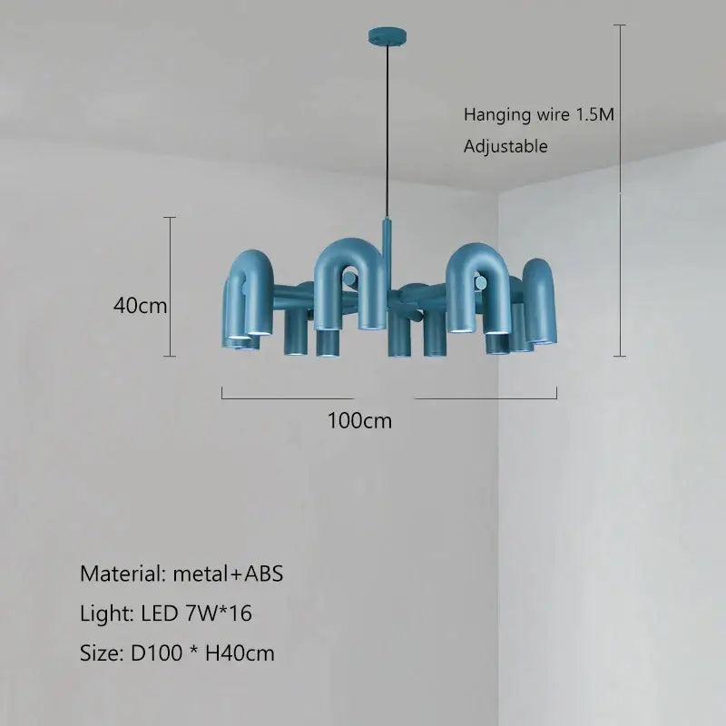 Modern teal-colored decorbites led macaron pendant chandelier with 16 led lights in a sleek metal and abs design