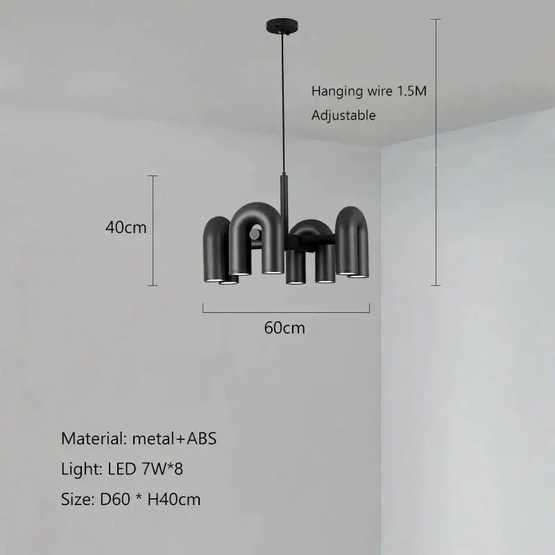 Modern black metal decorbites led macaron pendant chandelier with eight led lights in geometric pipe design