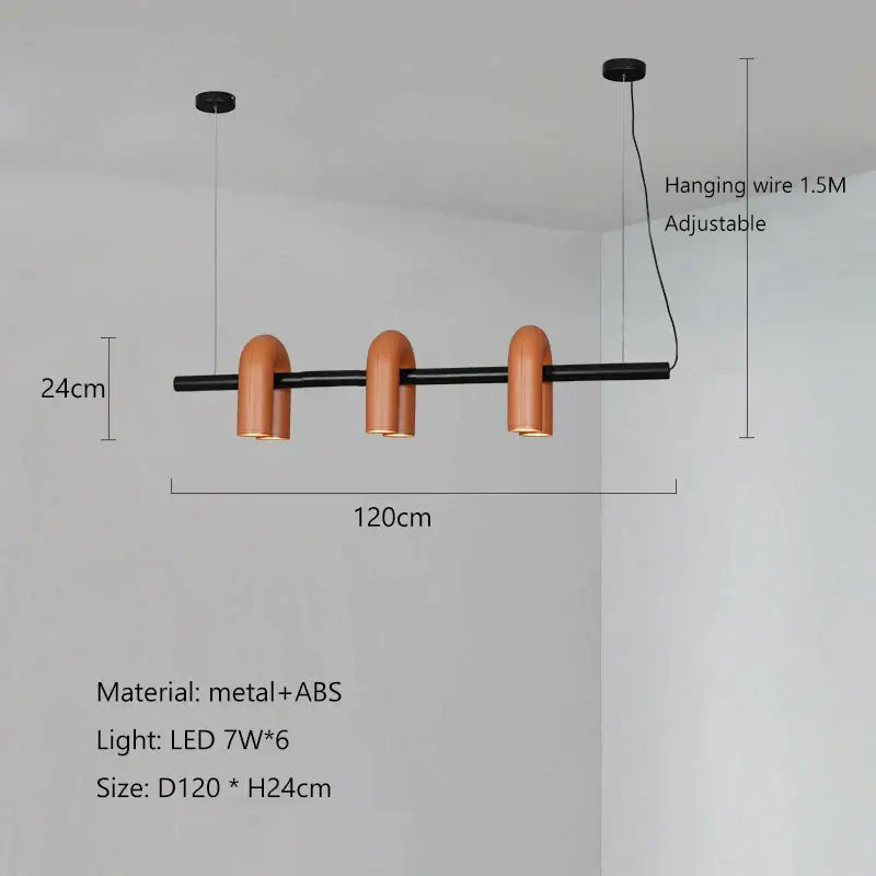 Modern industrial-style pendant chandelier with three terracotta arched lampshades on black metal bar decorbites led macaron