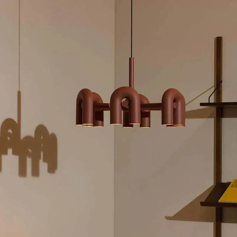 Modern terracotta pendant chandelier with geometric u shape design decorbites led macaron pendant for stylish lighting