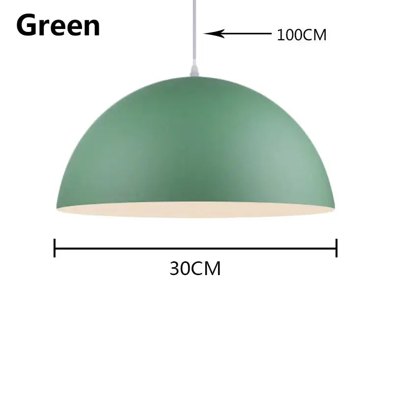 Matte green dome-shaped pendant light with 30cm diameter and 100cm length from decorbites led macaron pendant series