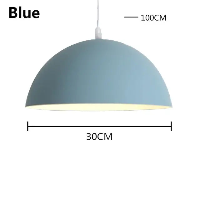 A sleek matte blue dome-shaped pendant light 30cm diameter 100cm length decorbites led macaron for home and study