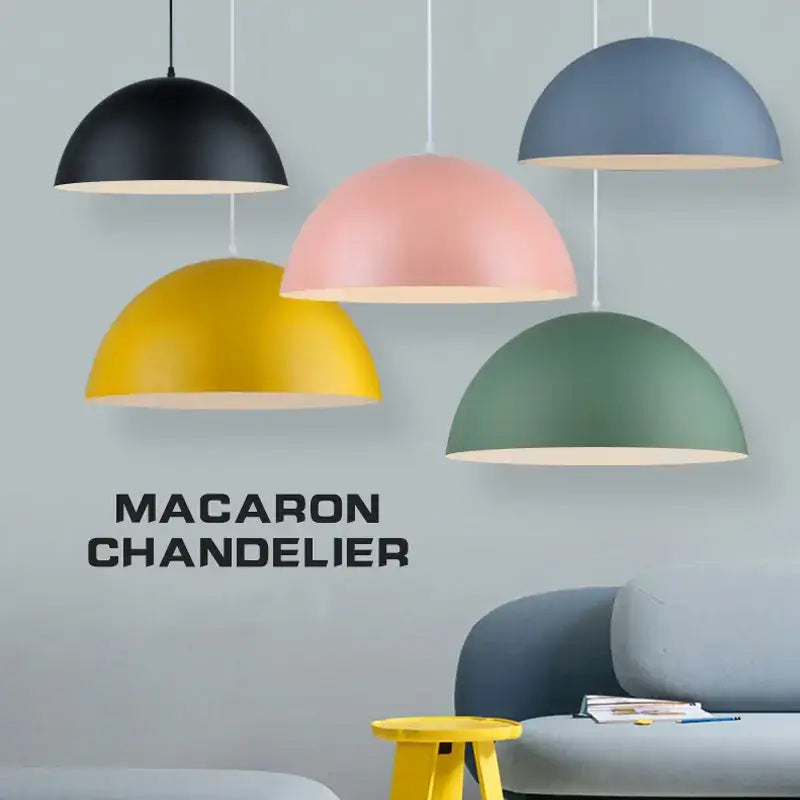 Pastel-colored dome-shaped decorbites led macaron pendant lights in black pink yellow and green for modern interiors