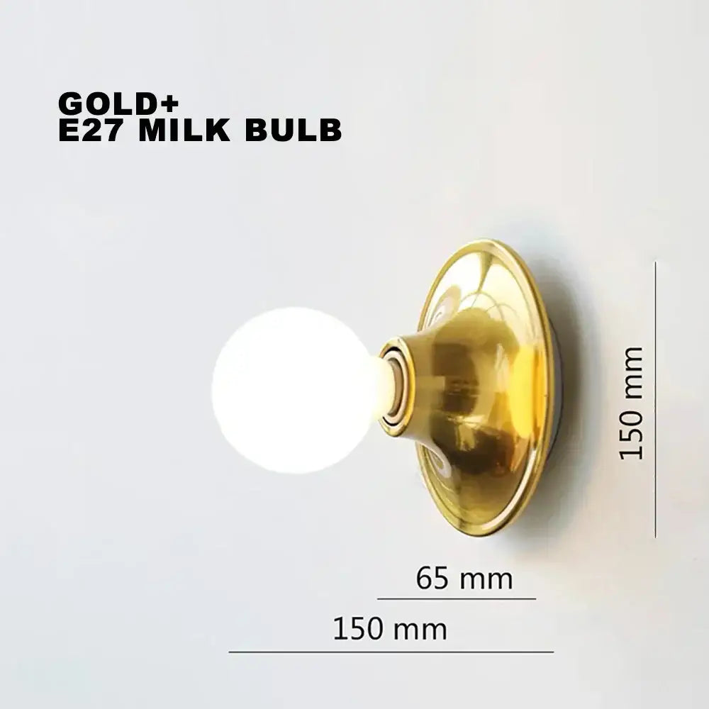 Gold-colored e27 milk bulb with polished brass finish in decorbites led macaron wall lamp for retro bedroom lighting