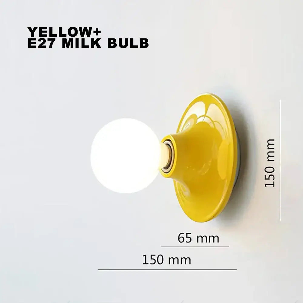 Vibrant yellow decorbites led macaron wall lamp with glossy ceramic e27 milk bulb for retro bedroom lighting