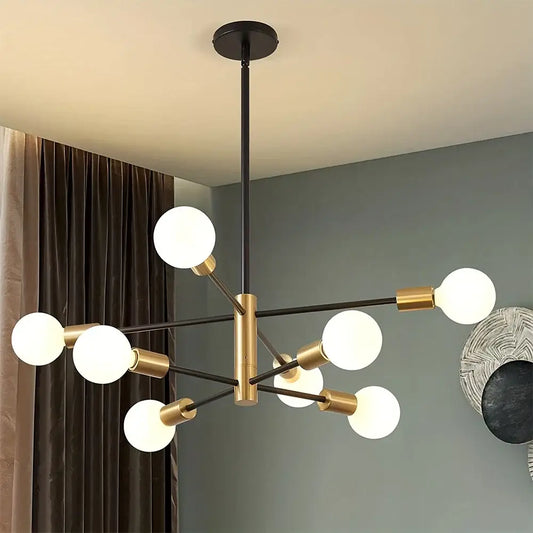 Modern black and gold decorbites™ led magic bean chandelier with spherical white glass bulbs for indoor lighting