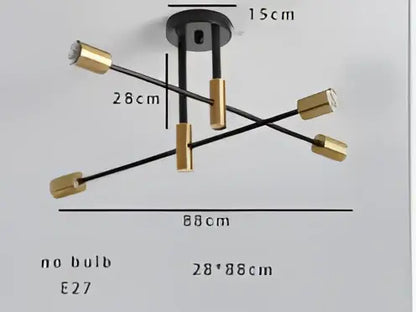 Modern brass-finished decorbites™ magic bean chandelier with black arms and gold cylindrical bulbs for indoor lighting