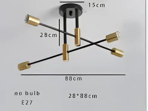 Modern brass-finished decorbites™ magic bean chandelier with black arms and gold cylindrical bulbs for indoor lighting