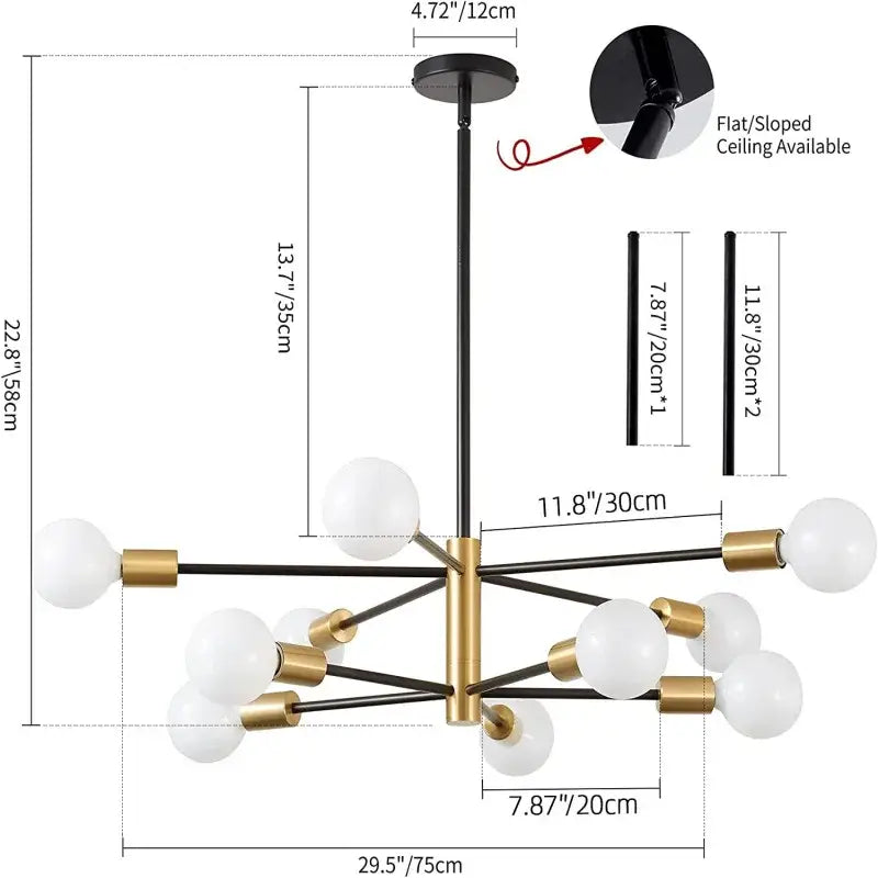 Modern black and brass decorbites led magic bean chandelier with frosted glass globe bulbs for indoor lighting
