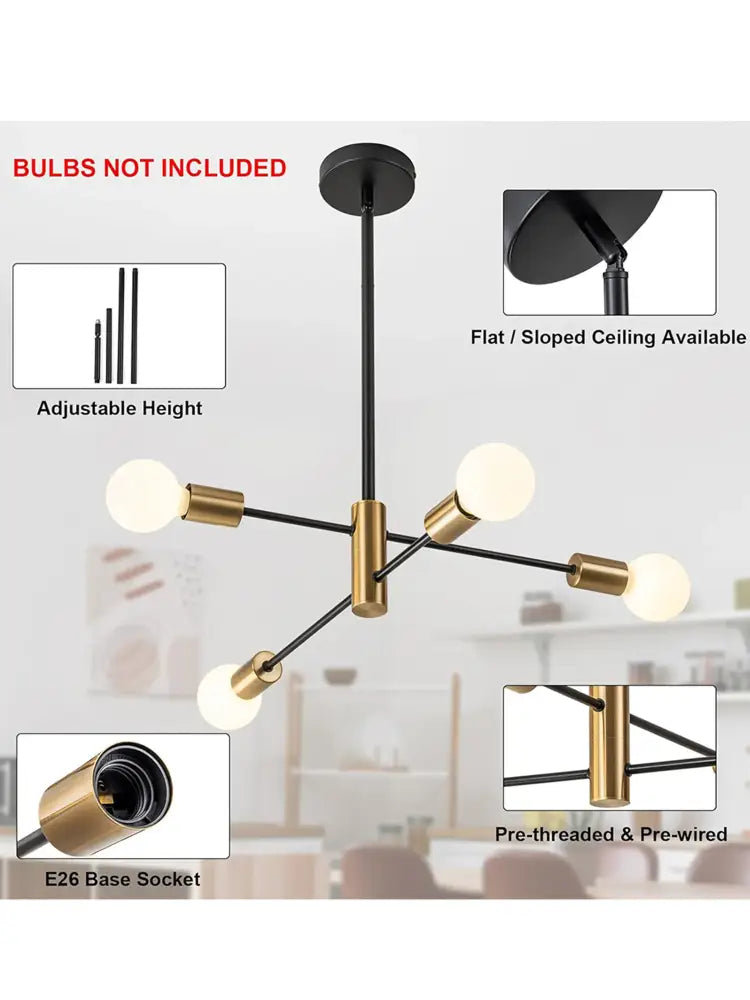 DecorBites™ minimalist magic bean chandelier with black and brass adjustable height arms for indoor lighting