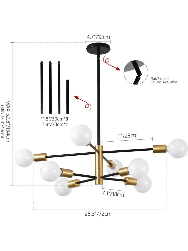 Modern black and brass decorbites™ magic bean chandelier with white spherical glass bulbs for indoor minimalist magic lighting