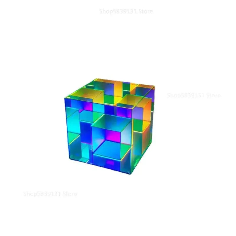 Decorbites led magic cube desk lamp featuring a translucent rainbow-colored geometric design with interlocking sections