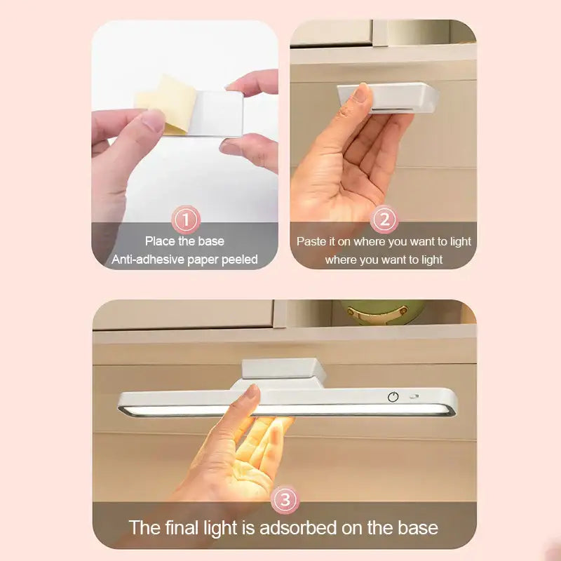 White rectangular led strip light with adhesive base for easy mounting in decorbites led magnetic desk lamp