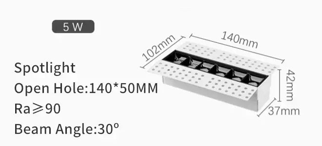 Silver rectangular decorbites led magnetic recessed downlight with perforated metal housing and black internal components