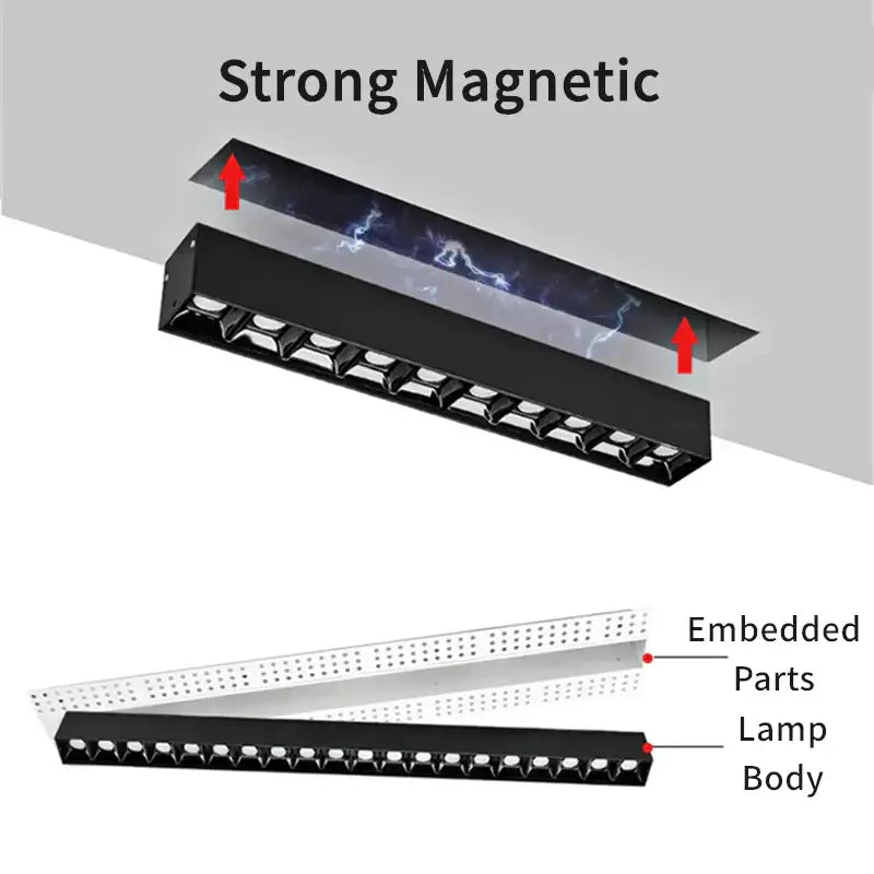 Black decorbites led magnetic downlight with embedded led lamps and modern recessed linear grille design for indoor use