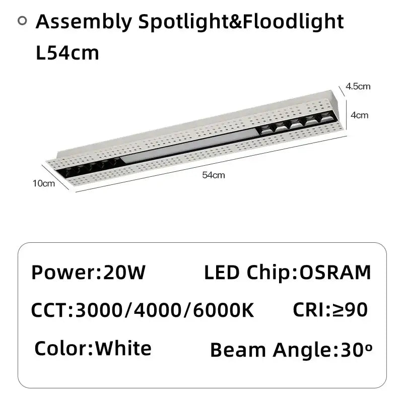 White decorbites led magnetic downlight spotlight and floodlight with perforated metal housing for indoor ceiling use