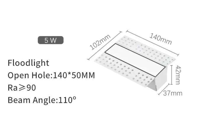 Decorbites led magnetic 5w floodlight with rectangular perforated metal housing and 140mm by 50mm open holes