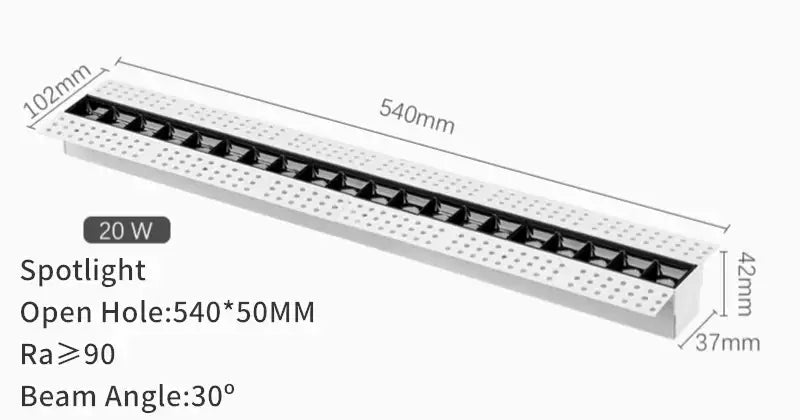 Silver metallic decorbites led magnetic recessed downlight with linear black modules and perforated side panels for indoor use