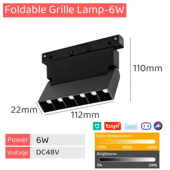 Black foldable grille decorbites led magnetic track light with six 6w leds and dc48v voltage for dimmable spot lighting