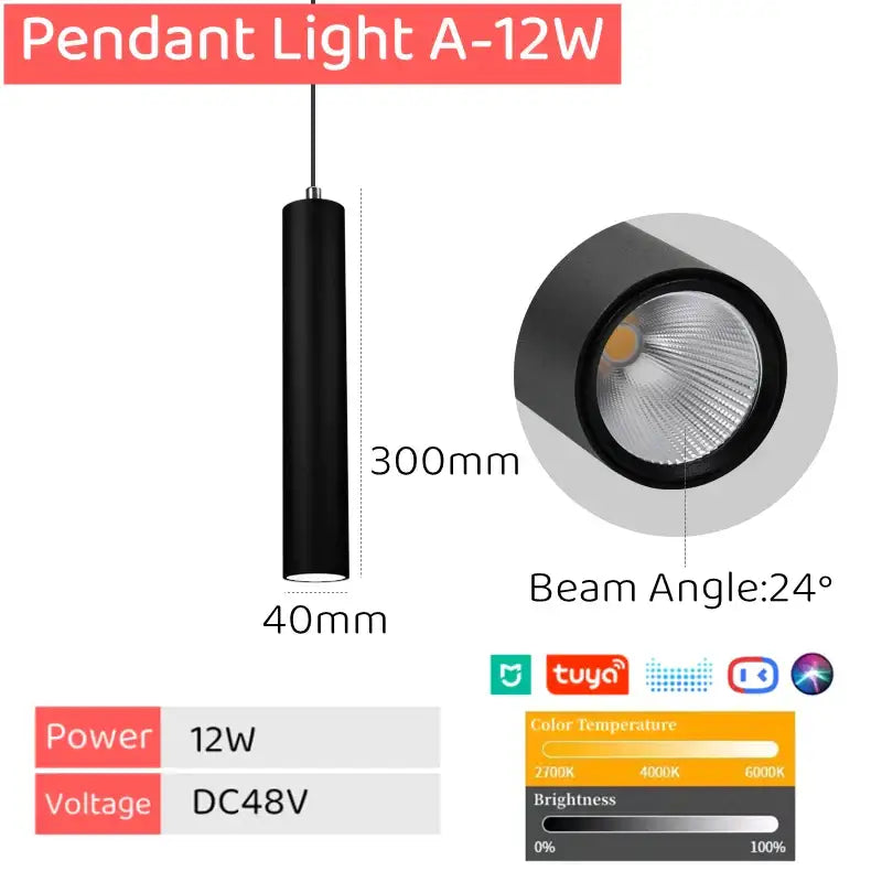 Black cylindrical decorbites led magnetic track light with 12w led bulb and dimmable bluetooth control