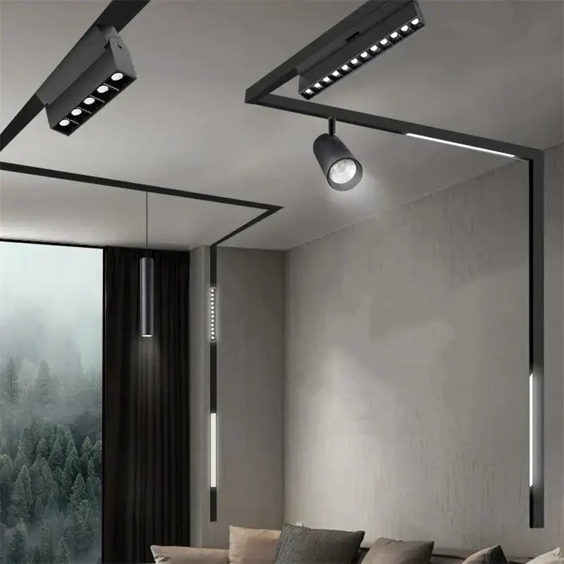 Modern black decorbites led magnetic track light with adjustable spotlights and dimmable bluetooth control linear led strips