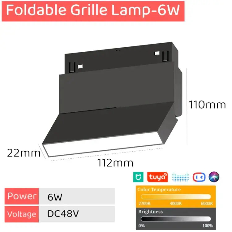 Black foldable grille track light with sleek modern design 6w power and magnetic track by decorbites led magnetic