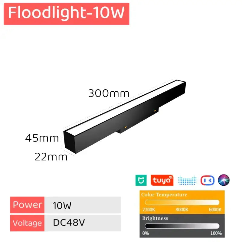 Black rectangular 10w led floodlight with sleek modern design for decorbites led magnetic track light system