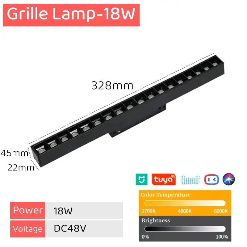 Black 18w decorbites led magnetic track light with sleek rectangular grille and multiple led lights for spot lighting