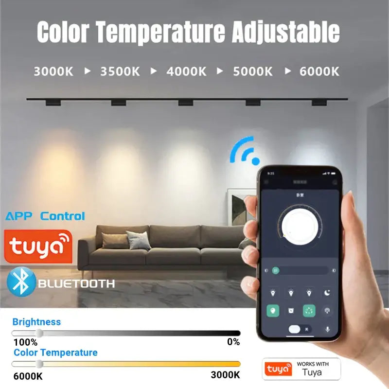 Sleek black decorbites led magnetic track light with adjustable color temperature and bluetooth tuya app control