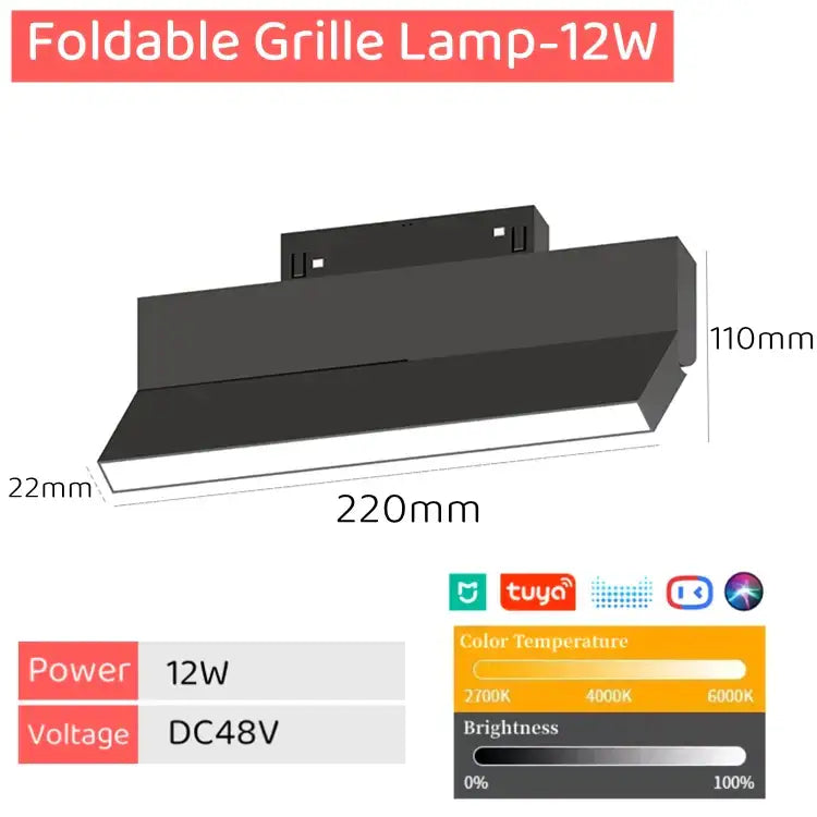 Black foldable grille track light with 12w power dimmable color temperature decorbites led magnetic spot lighting
