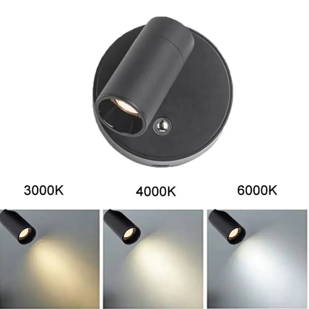 Black cylindrical decorbites led magnetic wall light with adjustable angle and three color temperature options for bedside use