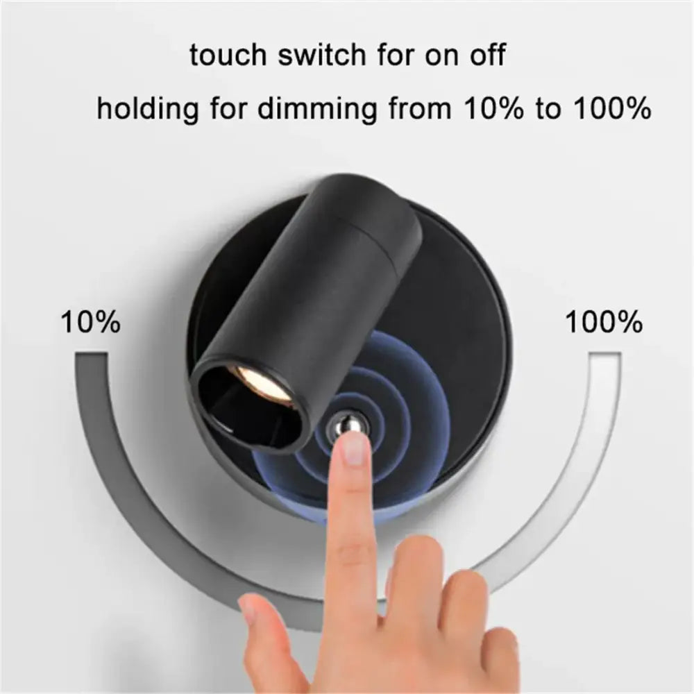 Black cylindrical touch switch for decorbites led magnetic wall light with 10 to 100 percent dimmable brightness control