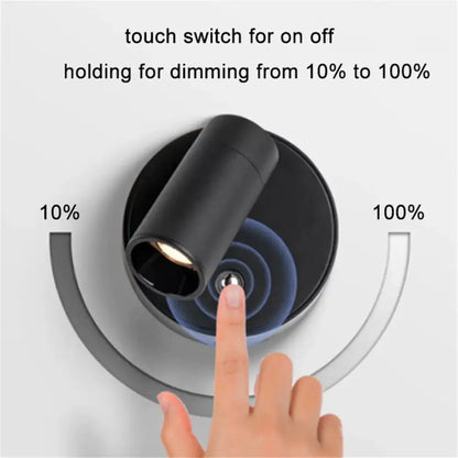 Black cylindrical touch switch for decorbites led magnetic wall light with 10 to 100 percent dimmable brightness control