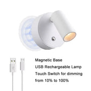 White decorbites led magnetic wall light with usb rechargeable base and touch dimmable bedside lamp features