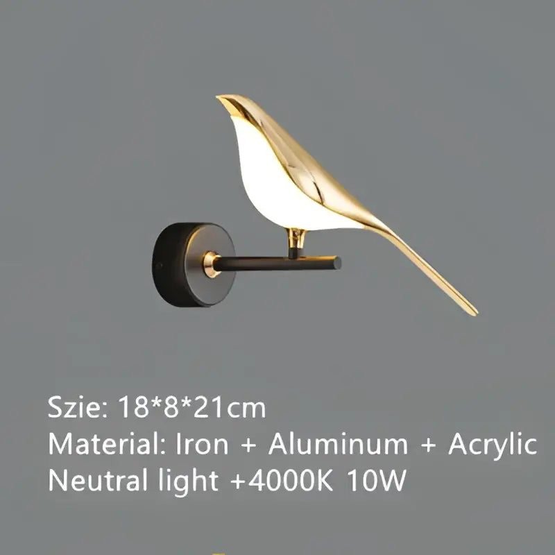 Gold-colored iron aluminum and acrylic bird-shaped pendant light decorbites led magpie bird for modern living room decor