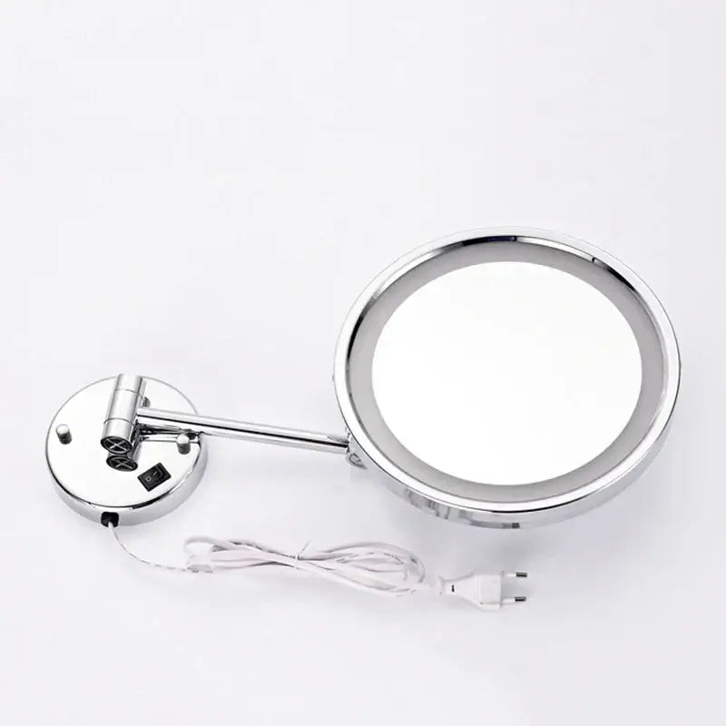 Chrome-finished decorbites led makeup mirror with 8 inch round illuminated face and adjustable wall-mounted arm