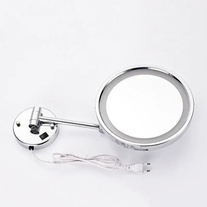 Chrome-finished decorbites led makeup mirror with 8 inch round illuminated face and adjustable wall-mounted arm