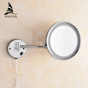 Silver-finished decorbites led makeup mirror with 8 inch round magnifying glass and adjustable wall-mounted arm