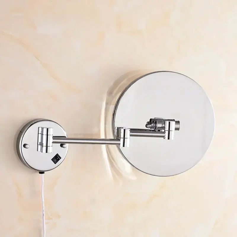 Chrome-finished decorbites led makeup mirror 8 inch round wall mounted magnifying mirror with adjustable arm and light