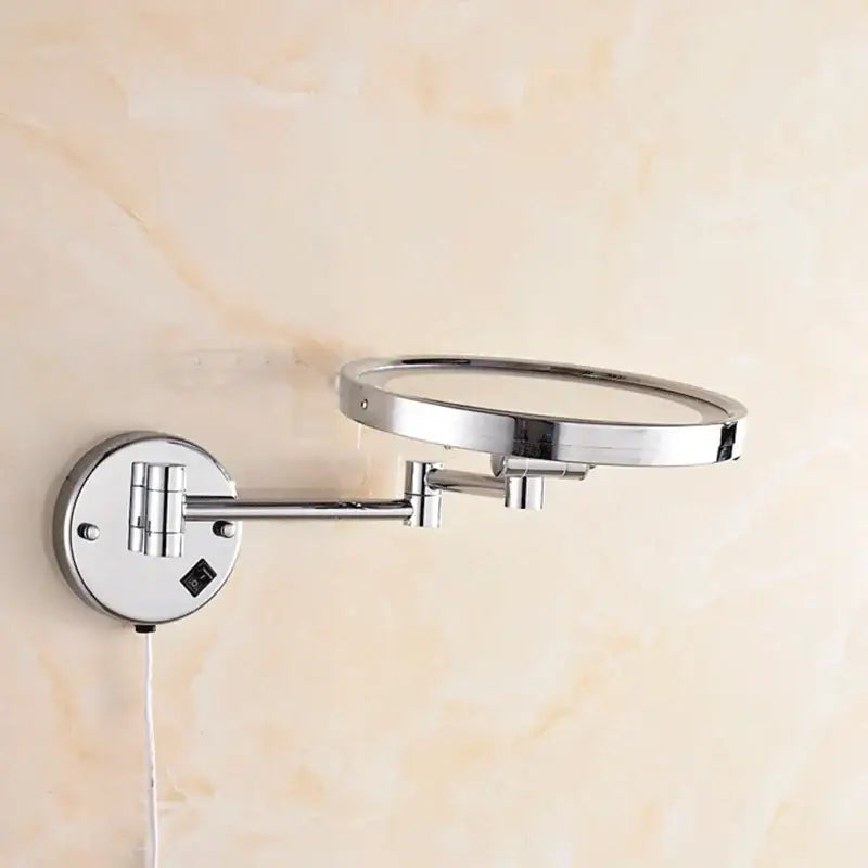Chrome finished decorbites led makeup mirror 8 inch round wall mounted with adjustable arm and built-in light
