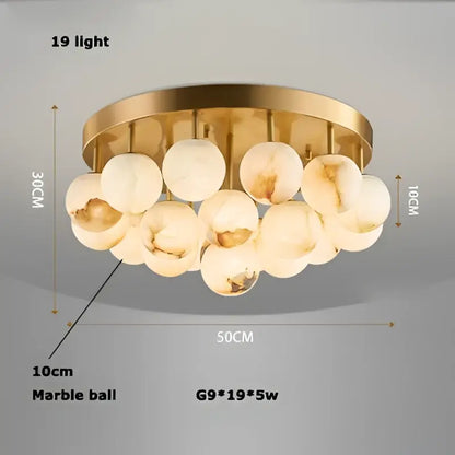 Decorbites led marble balls chandelier with 19 gold-toned spherical marble balls for dining room lighting