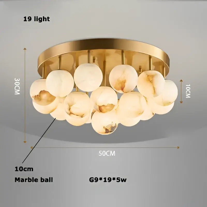 Decorbites led marble balls chandelier with 19 gold-toned spherical marble balls for dining room lighting