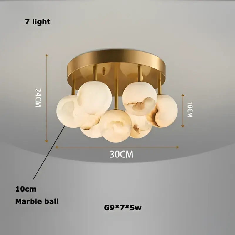 Gold-toned decorbites led marble balls chandelier with seven frosted marble balls for dining room ceiling lighting