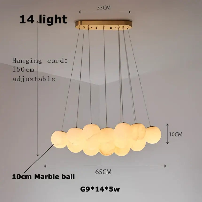 DecorBites led marble balls chandelier with 14 warm-toned marble finish bulbs in a cloud cluster for dining room
