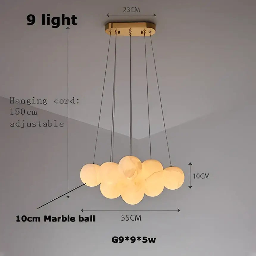 Decorbites led marble balls chandelier with nine warm-toned marble balls and gold finish for dining room lighting