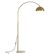Gold-finished decorbites led marble floor lamp with arched design and polished dome shade for modern living room lighting