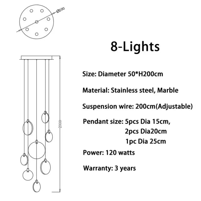 An elegant decorbites led marble pendant lamp with stainless steel frame and adjustable suspension for living room lighting