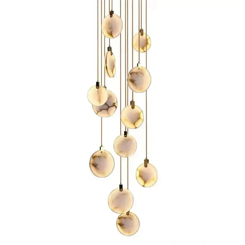 Elegant decorbites led marble pendant lamp with amber glass orbs and metallic rods for modern living room lighting